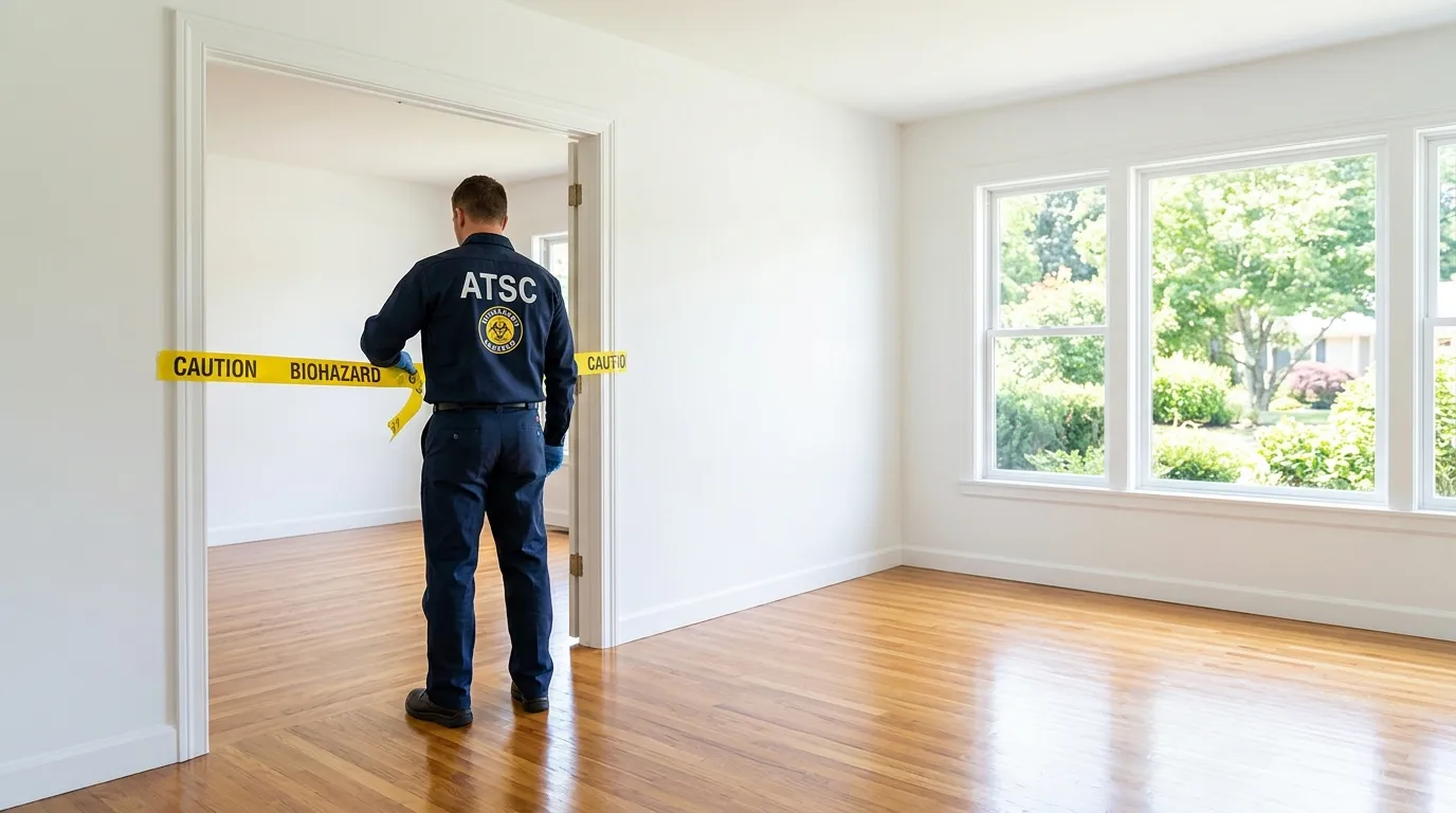 Certified biohazard cleanup crew performing Decomposition Cleanup in Albertson